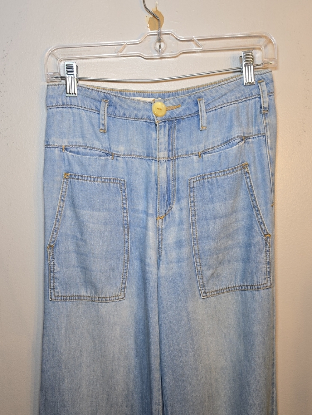 Pilcro Anthropologie Wide Leg Snap Hem Jeans Women’s Size 25 Lightweight Denim - Picture 3 of 12
